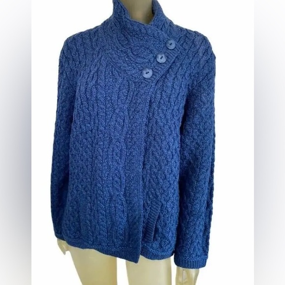 Irish Merino Wool Sweater 3 Button Jacket SMALL Marled Blue made in Ireland NWT